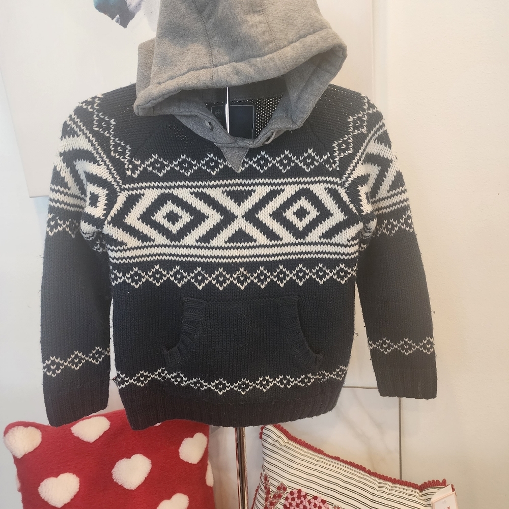 Boys navy blue vintage style nordic print, Italian blue knit sweater.